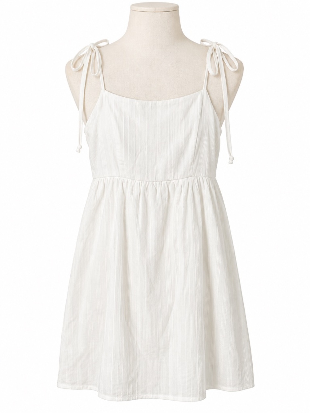 Dee Elly White Cotton Tie Shoulder Smocked Back A-Line Mini Sundress | Medium